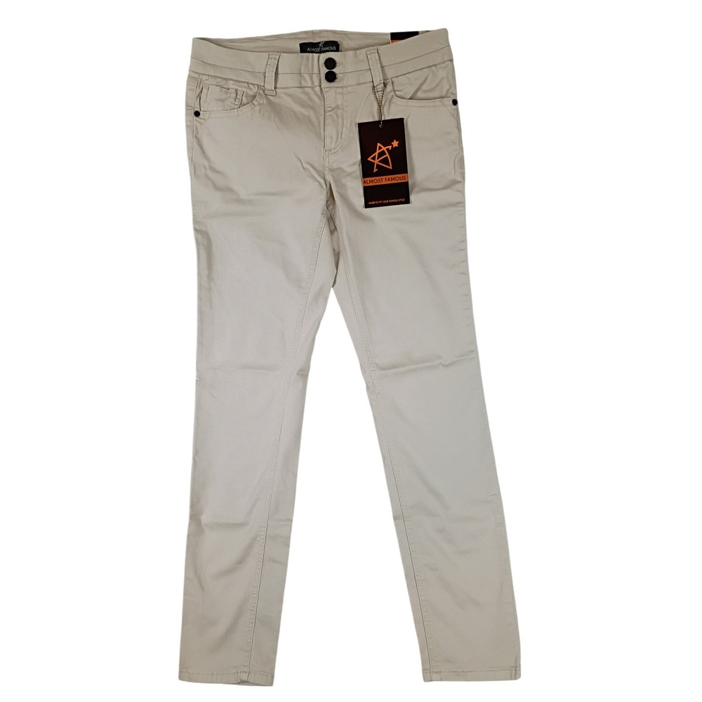 Almost Famous Skinny Pants Women 11 Cream Stretch Casual Trousers